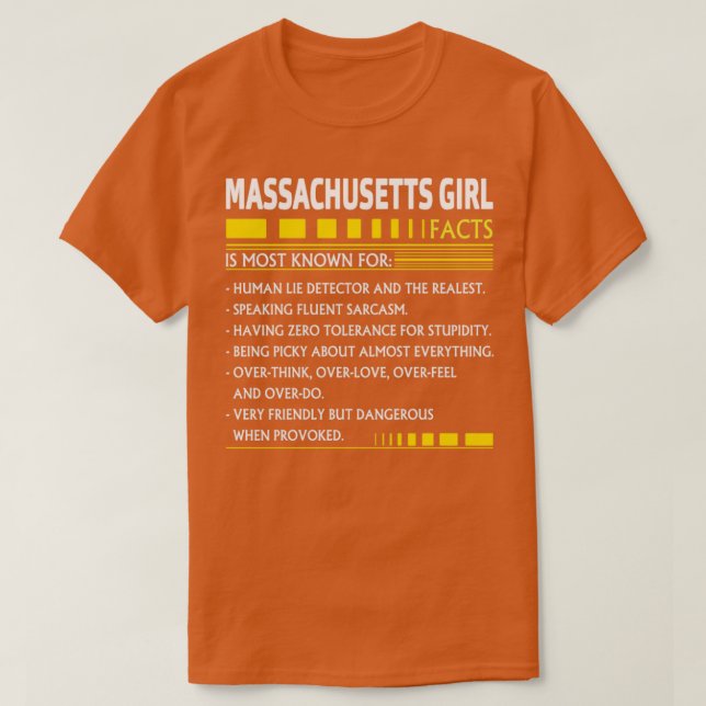 Camiseta Massachusetts Girl Facts (Frente do Design)