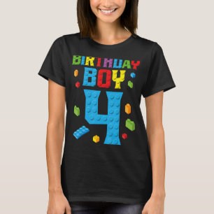 Camiseta Master Builder 4th Birthday Boy 4 Quatro anos Buil