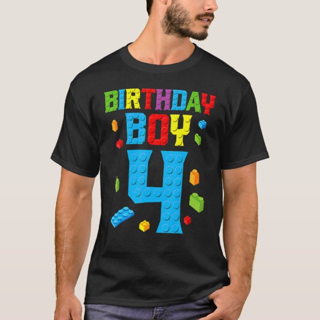Camiseta Master Builder 4th Birthday Boy 4 Quatro anos Buil (Frente)