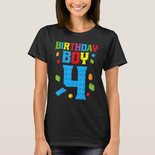 Camiseta Master Builder 4th Birthday Boy 4 Quatro anos Buil (Frente)