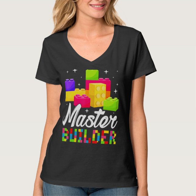 Camiseta Master Builder Building Block Bricks Crianças (Frente)