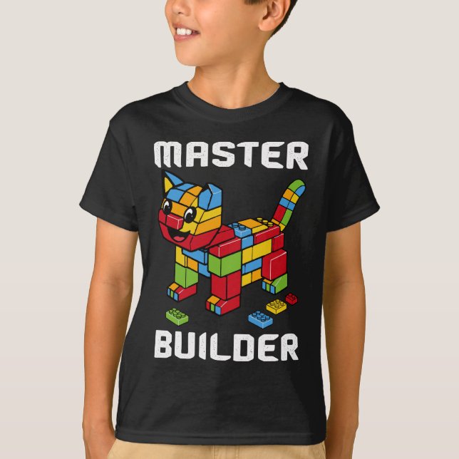 Camiseta Master Builder Building Blocks Brick Cat Lover (Frente)