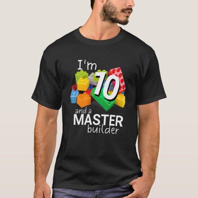 Camiseta Master Builder Cute Block Building 10th Birthday B (Frente)