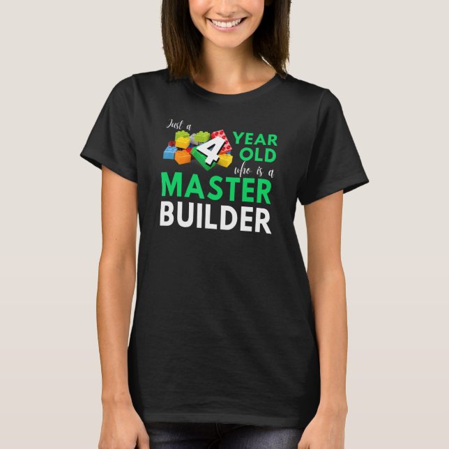 Camiseta Master Builder Cute Block Building 4th Birthday Bo (Frente)