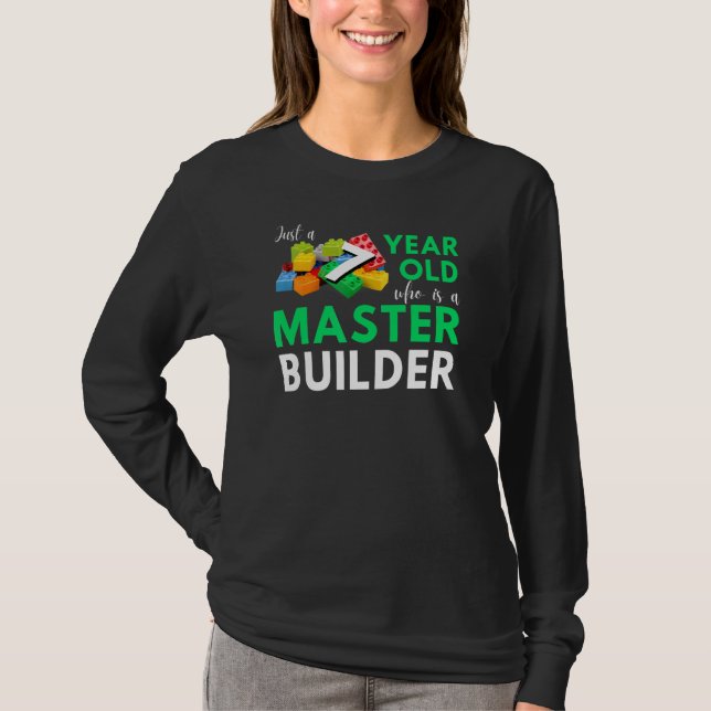 Camiseta Master Builder Cute Block Building 7 Birthday Bo (Frente)