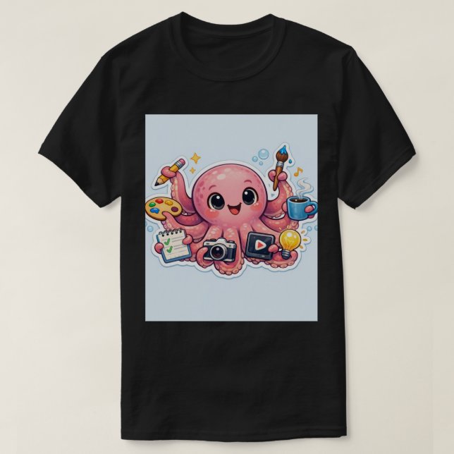 Camiseta Master of Multitasking: Creative Octopus Sticker (Frente do Design)