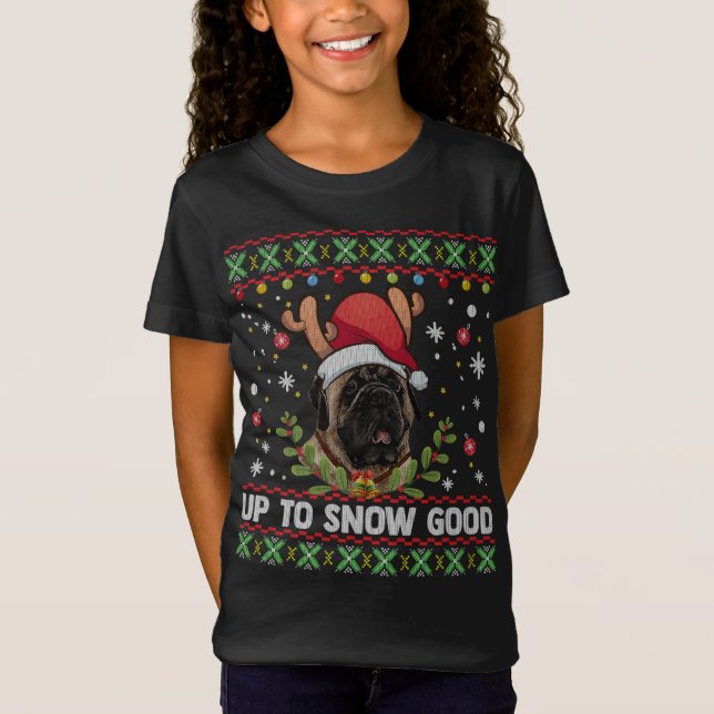 Camiseta Mastiff Dog Reindeer Ugly Christmas Sweater (Frente)