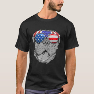 Camiseta Mastiff Dog Sunglass Flag American 4º Of