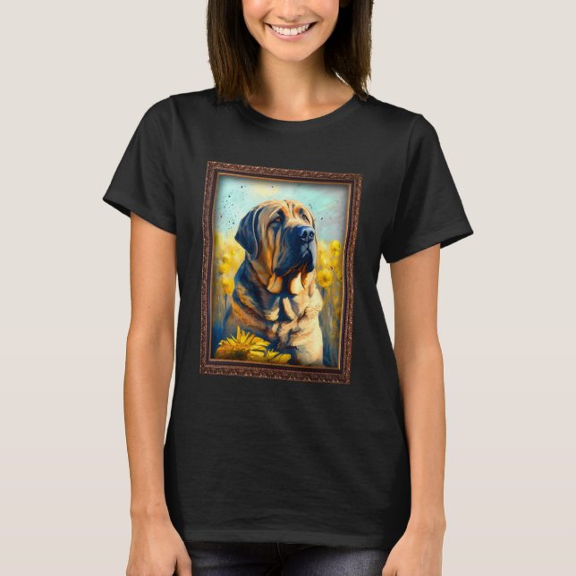 Camiseta Mastiff Espanhol Pintando Flor de Girassol Mãe Mul (Frente)