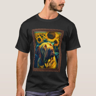 Camiseta Mastiff Espanhol Pintando Flor de Girassol Mãe Mul