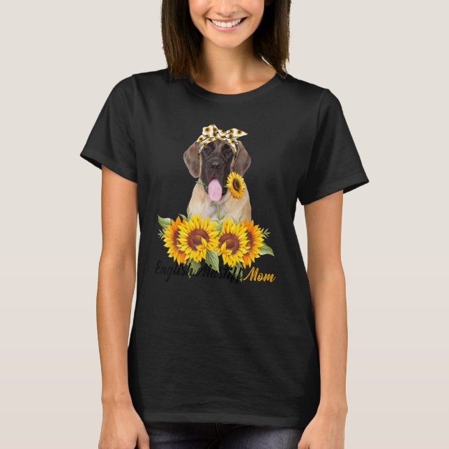 Camiseta Mastiff Inglês Mãe Sunflower Summer Dog Mãe Mãe (Frente)