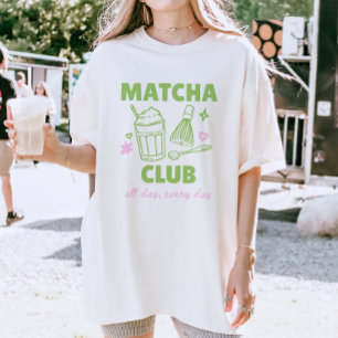 Camiseta Matcha Club Verde e Rosa Doodles Verão
