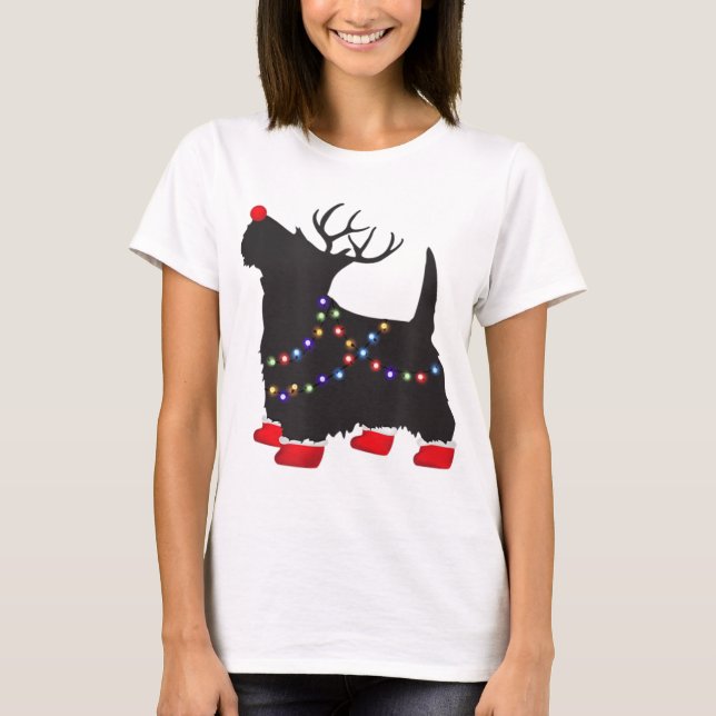 Camiseta Matching Christmas Pajama Scottie Dog lights Famil (Frente)
