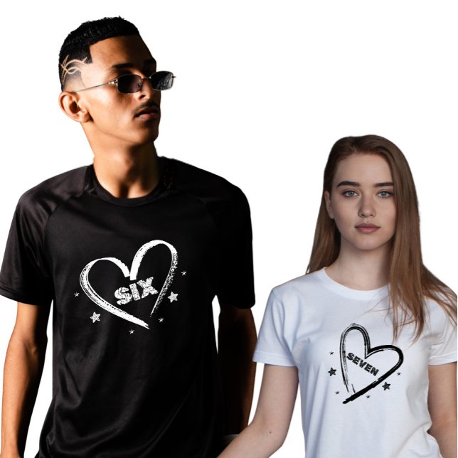Camiseta Matching Six and Seven Heart Couple T-Shirt (Criador carregado)