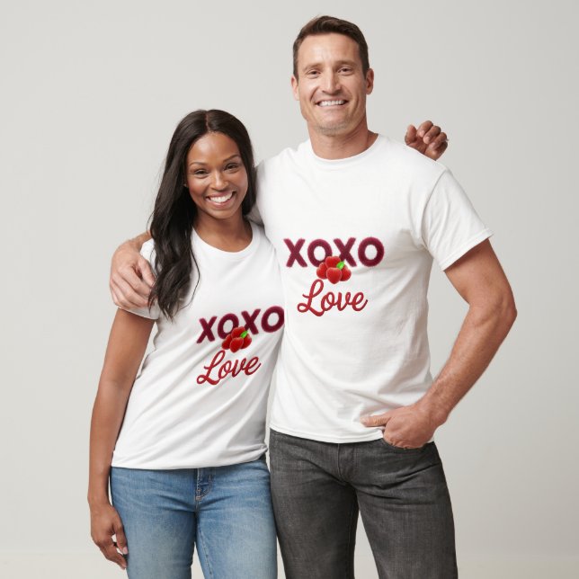 Camiseta Matching XOXO Love Cherry Hearts Couple T-Shirts,  (Unissex)