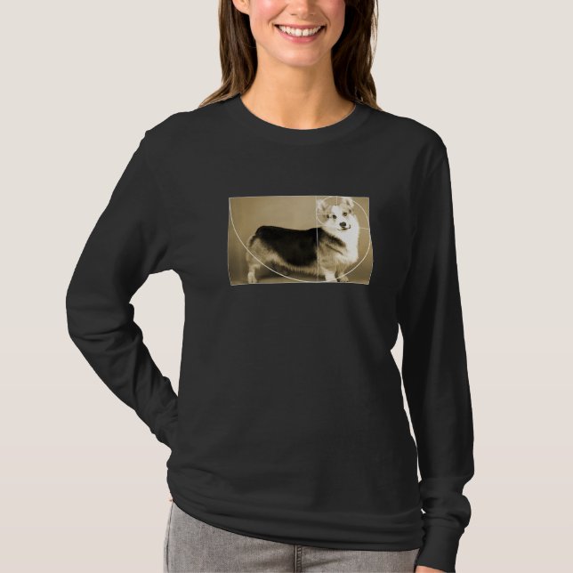 Camiseta Matemática Espiral Corgi Fibonacci ouro (Frente)