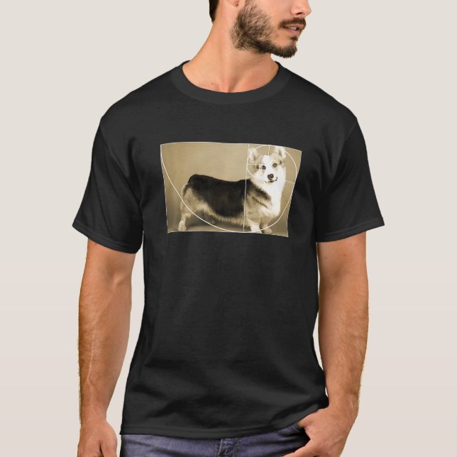 Camiseta Matemática Espiral Corgi Fibonacci ouro (Frente)