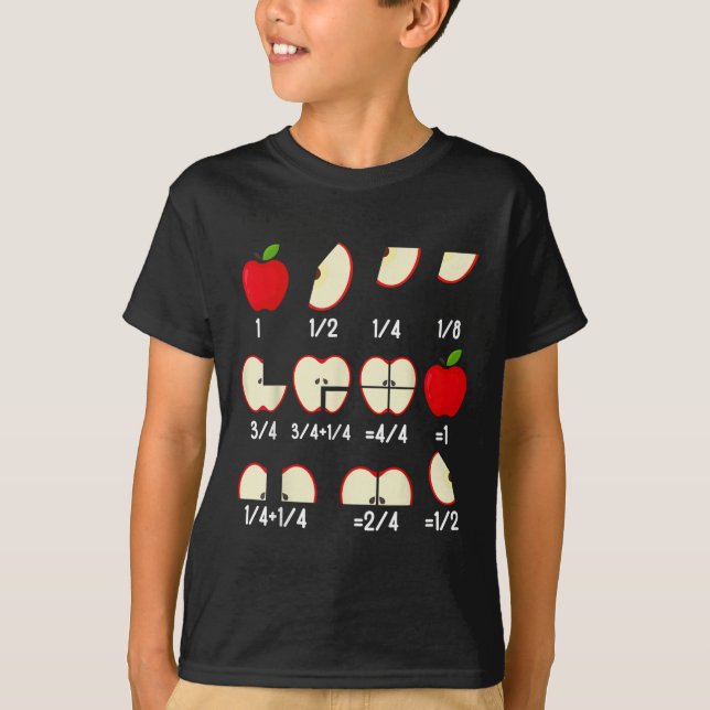 Camiseta Matemática Fração de Maçã Professores de Volta às  (Frente)