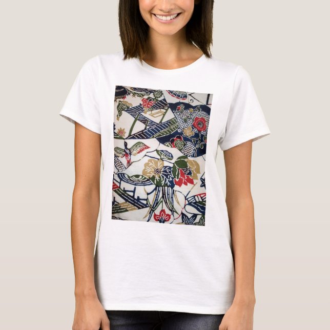 Camiseta Matéria têxtil japonesa do quimono do vintage (Frente)