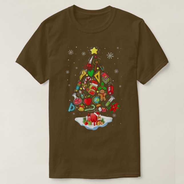Camiseta Material escolar de árvores de Natal para professo (Frente do Design)