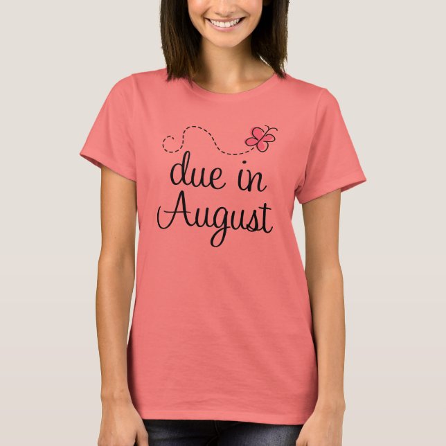 Camiseta Maternidade de Data de Vencimento de Agosto Corret (Frente)