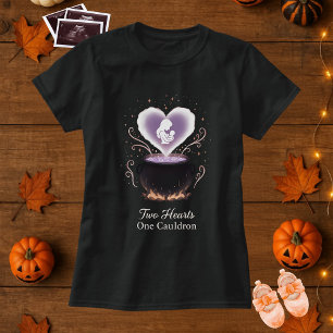 Camiseta Maternidade de Halloween Dois Corações Um Caldeirã