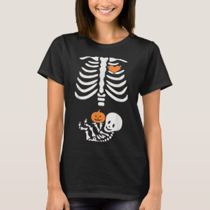 Camiseta Maternidade Halloween Esqueleto Bebê Gravidez Card