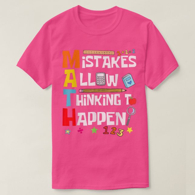 Camiseta Math Lovers Back To School Mistakes Allow Thinking (Frente do Design)