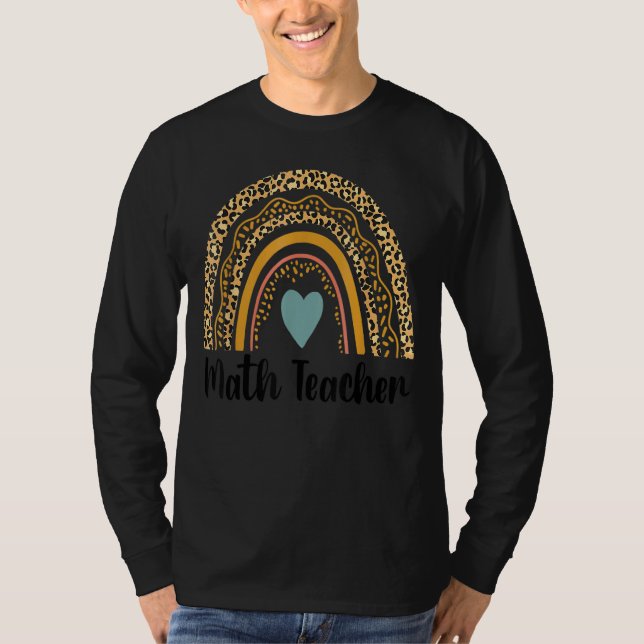 Camiseta Math Teacher Leopard Rainbow Back To School Teache (Frente)