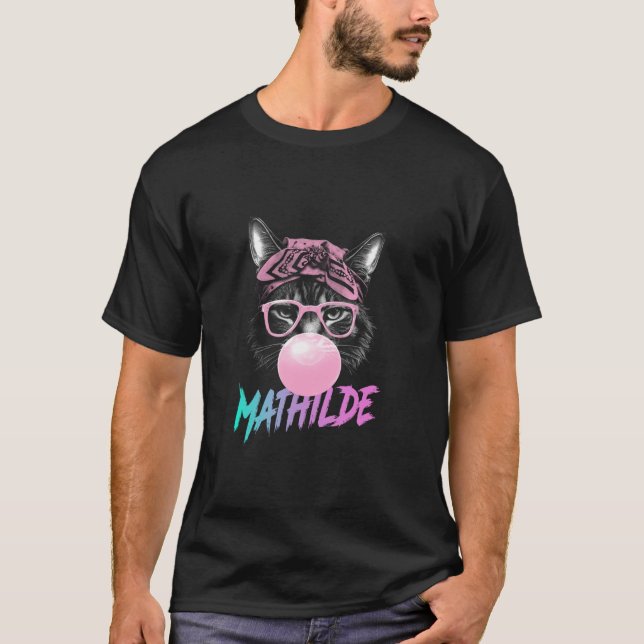 Camiseta MATHILDE Nome de garota adorável com gato fofo (Frente)
