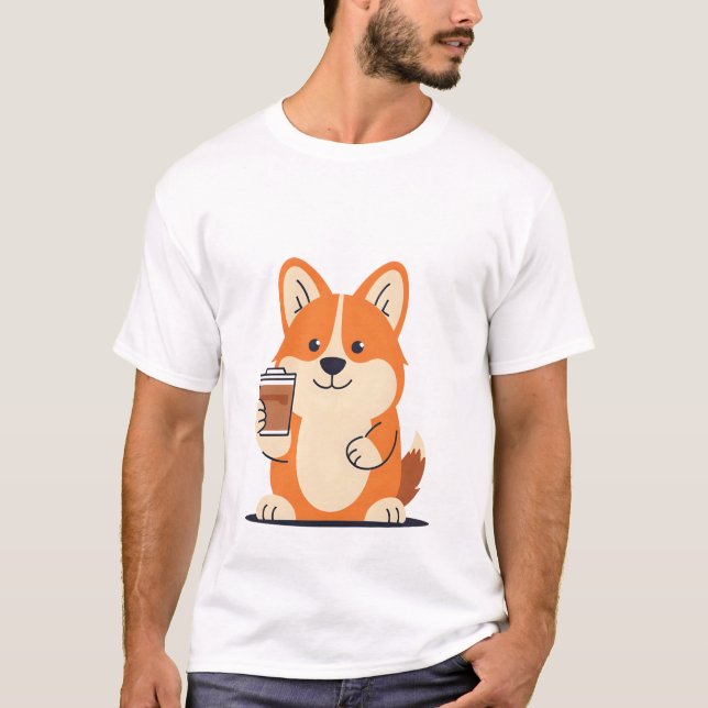 Camiseta Matinal da Patrulha do Café Corgi (Frente)