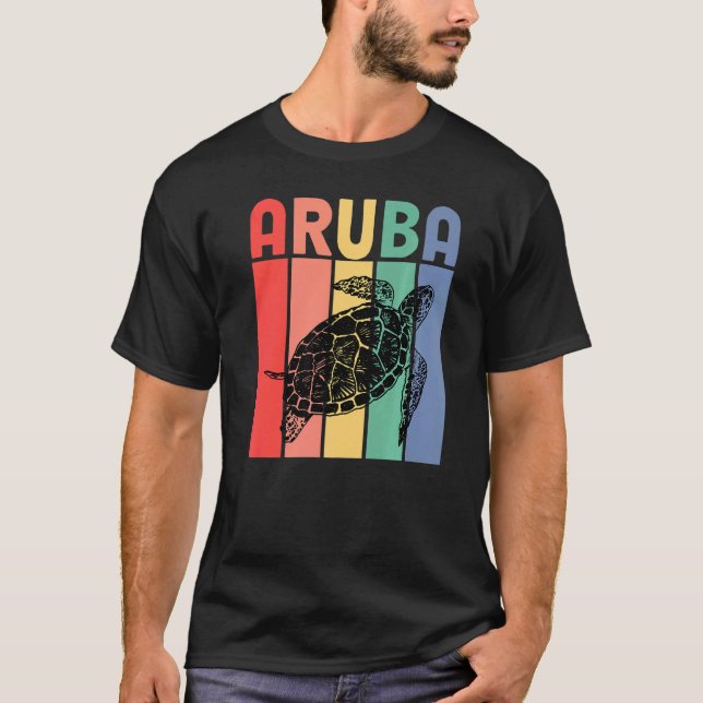 Camiseta Matriz de Férias da Família Sea Turtle Retro Aruba (Frente)