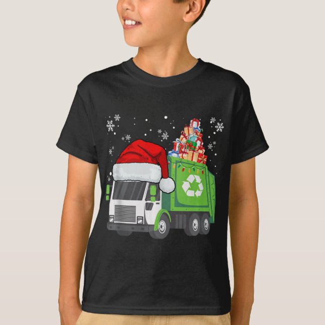Camiseta Matriz de Natal do Carregando de Caminhão de Lixo  (Frente)