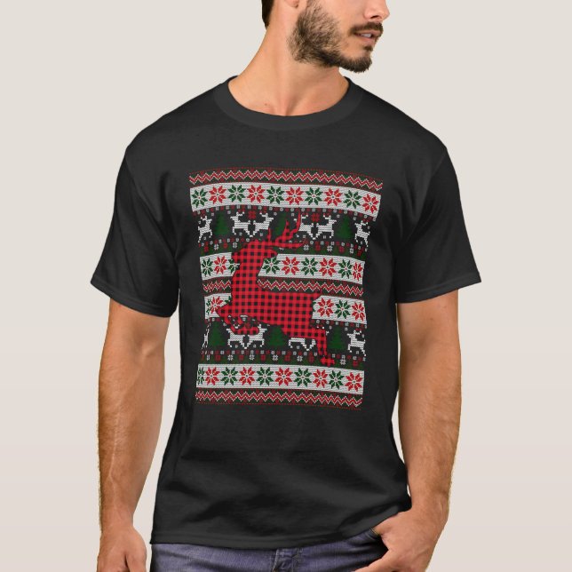 Camiseta Matriz de Xadrez de Búfalo Vermelho Deer Lover Ugl (Frente)