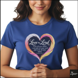 Camiseta Matthew 22:37 Scripture Neon Feather Heart