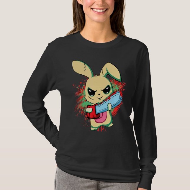 Camiseta Mau Assustador Vi Mau Bunny, Felz pascoa Domingo H (Frente)