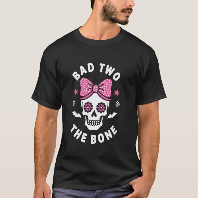 Camiseta Mau Até Os Ossos Crânio Fofo De Halloween (Frente)