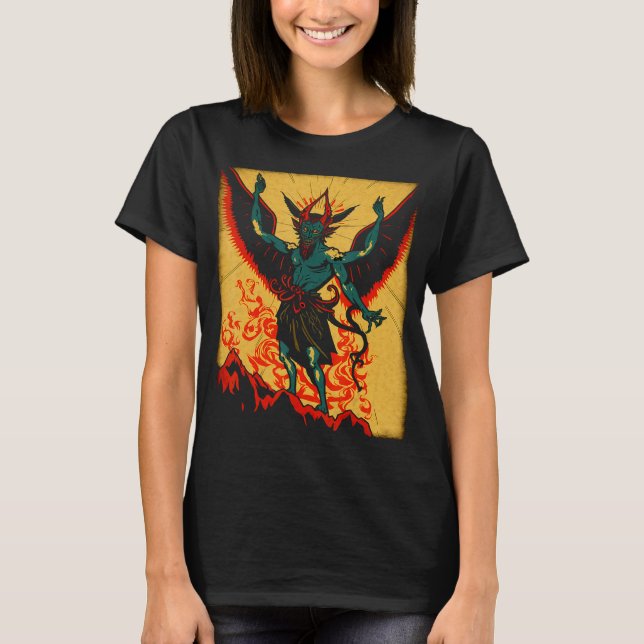 Camiseta Mau Baphomet Goat Devil Demon God With Wings Mura (Frente)