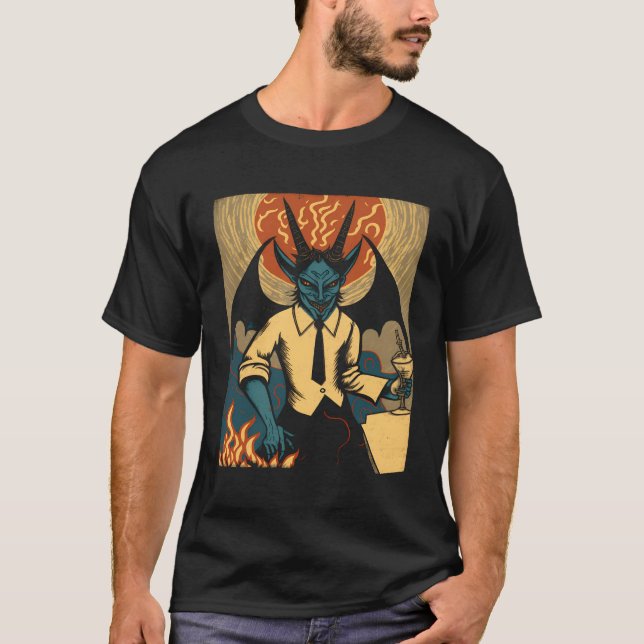 Camiseta Mau Baphomet Goat Devil Demon God With Wings Mura (Frente)