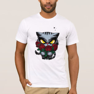 Camiseta Mau Black Cat Segurando Rosas Legal estrelas escur