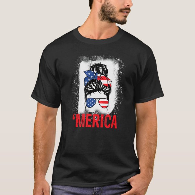 Camiseta Mau Cabelo Bordo America Óculos De Sol 4 De Julho (Frente)