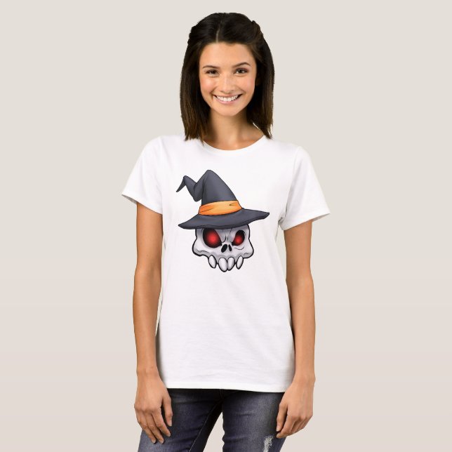 Camiseta Mau Creepy Halloween Skull Witch (Frente Completa)