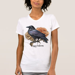 Camiseta Mau de Halloween - Flores Laranja Pretas