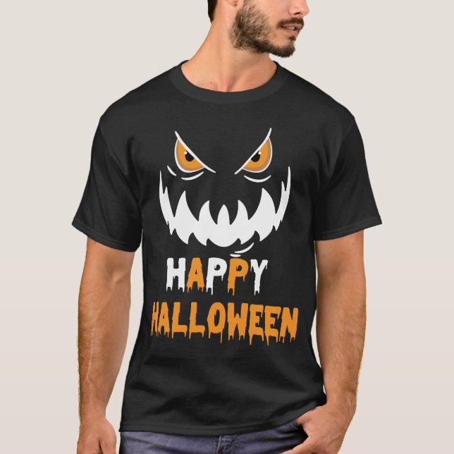 Camiseta Mau, Feliz Dia das Bruxas, preto, laranja  (Frente)