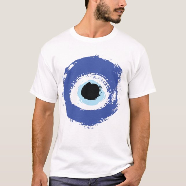 Camiseta Mau Olho Artístico Azul Grego (Frente)