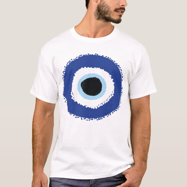 Camiseta Mau Olho Artístico Azul Grego (Frente)