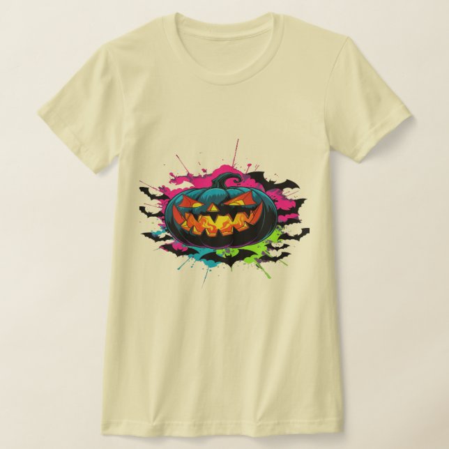 Camiseta Mau Pumpkin Halloween Tee - Assustador brilhante (Postura )