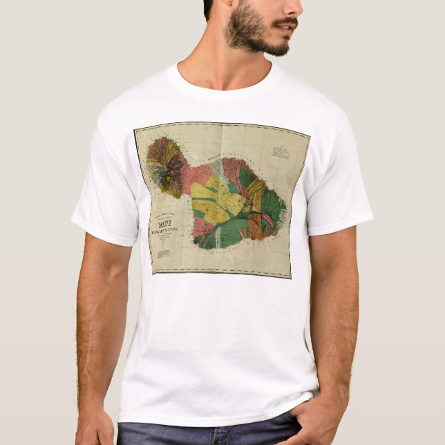 Camiseta Maui, 1885, mapa de Havaí do vintage (Frente)