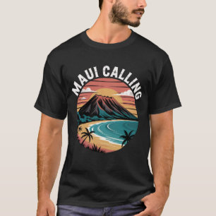 Camiseta Maui Calling - Retro Havaiano Sunset Beach T-Shirt