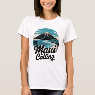 Camiseta Maui Calling - Retro Havaiano Sunset Beach T-Shirt